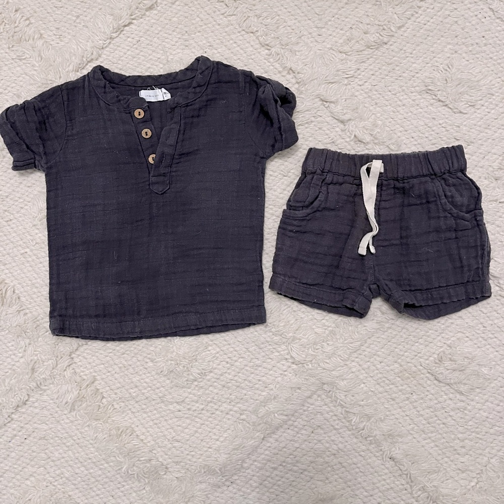 Jamie Kay 6 month navy linen short set